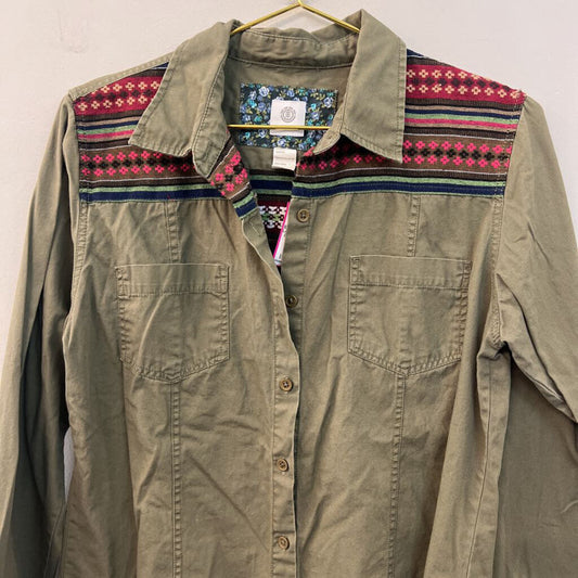 Element Green Embroidered Detail Long Sleeve Button Down Top Large