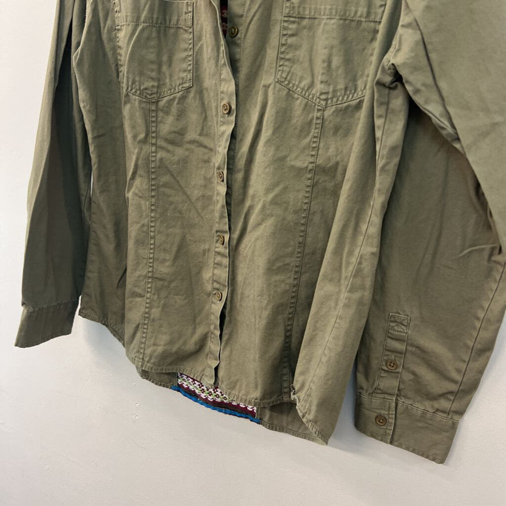 Element Green Embroidered Detail Long Sleeve Button Down Top Large