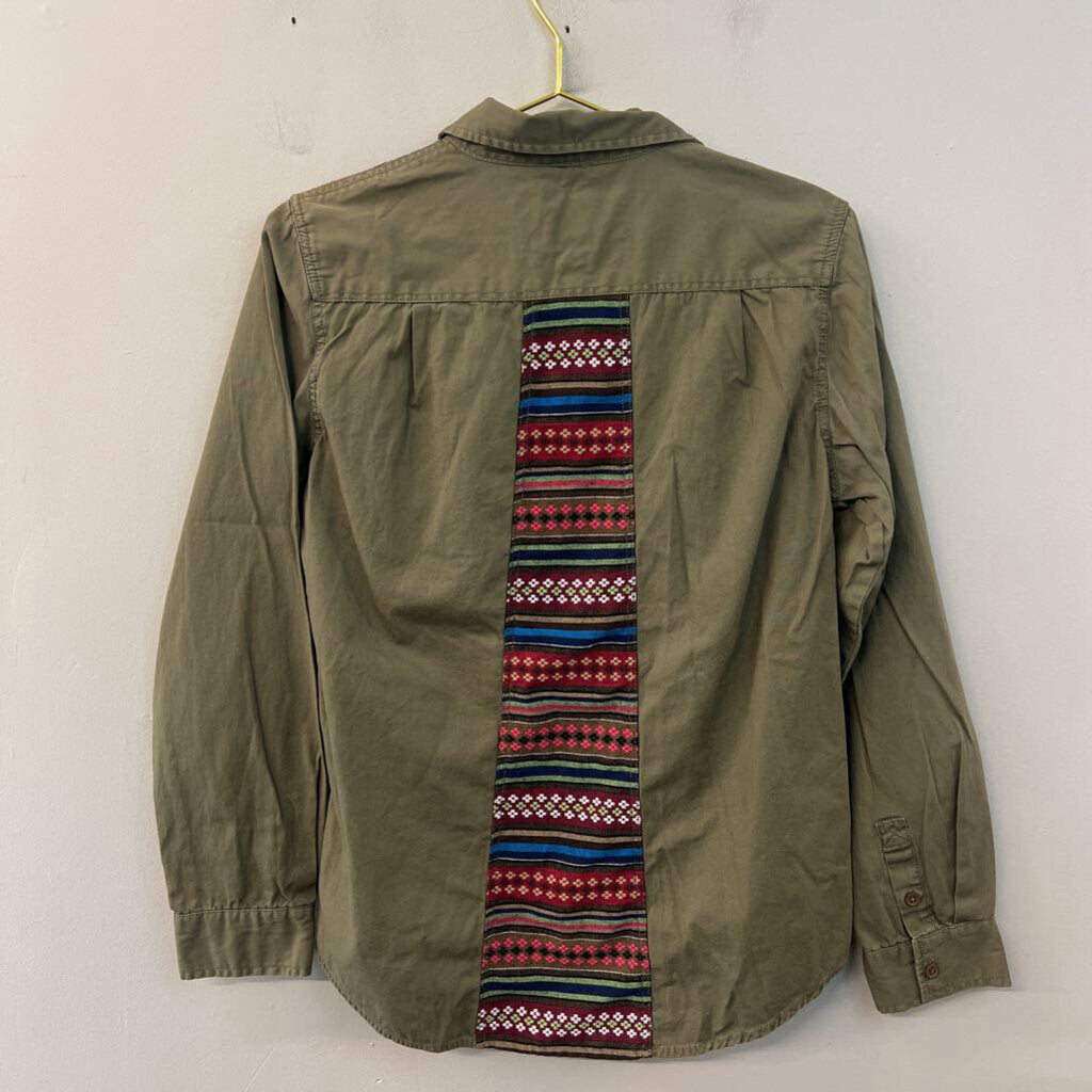 Element Green Embroidered Detail Long Sleeve Button Down Top Large