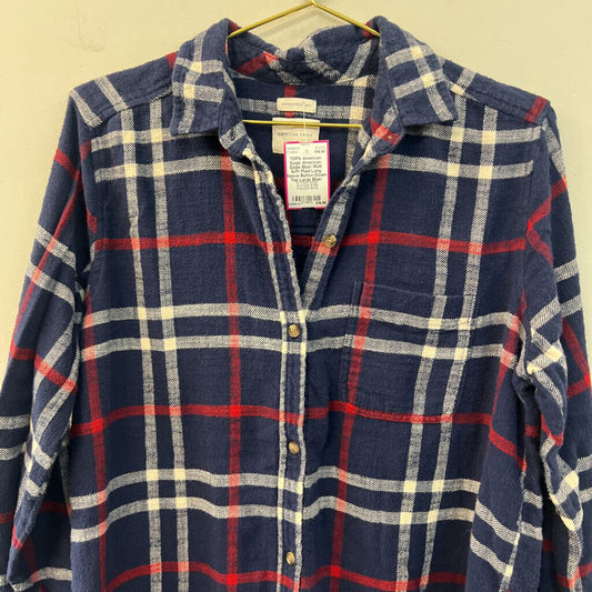 American Eagle Blue/ Multi Soft Plaid Long Sleeve Button Down Top Large