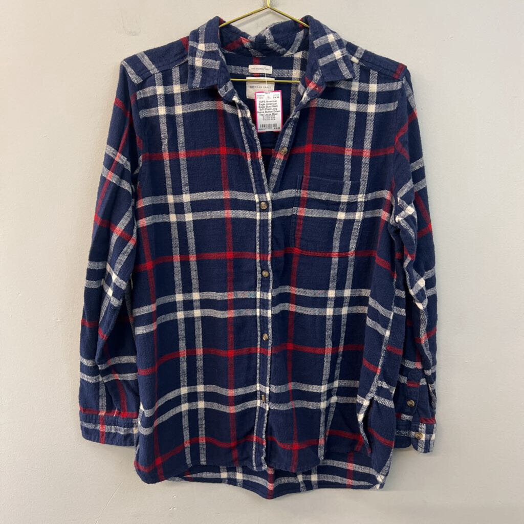 American Eagle Blue/ Multi Soft Plaid Long Sleeve Button Down Top Large