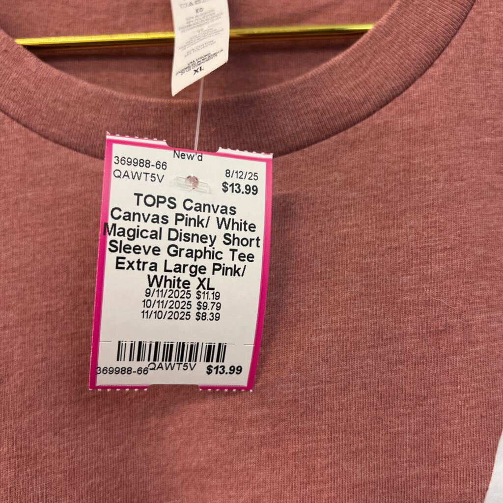 Canvas Pink/ White Magical Disney Short Sleeve Graphic Tee Extra Large