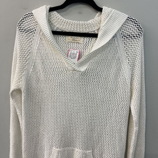 Shirt 469 White Open Knit Long Sleeve Hooded Pullover Medium