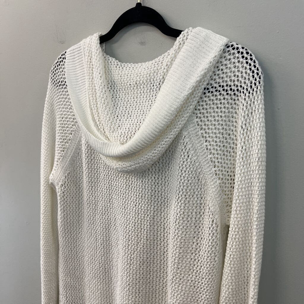 Shirt 469 White Open Knit Long Sleeve Hooded Pullover Medium