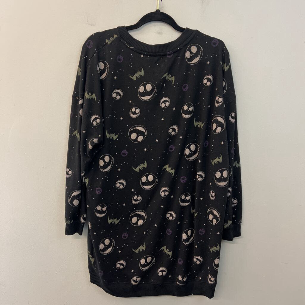 Black/ Multi Jack Skellington Long Sleeve Tunic Pullover Large