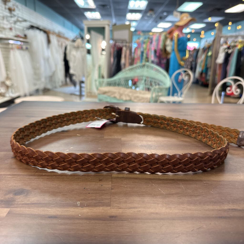 Brown Leather Woven Belt 40