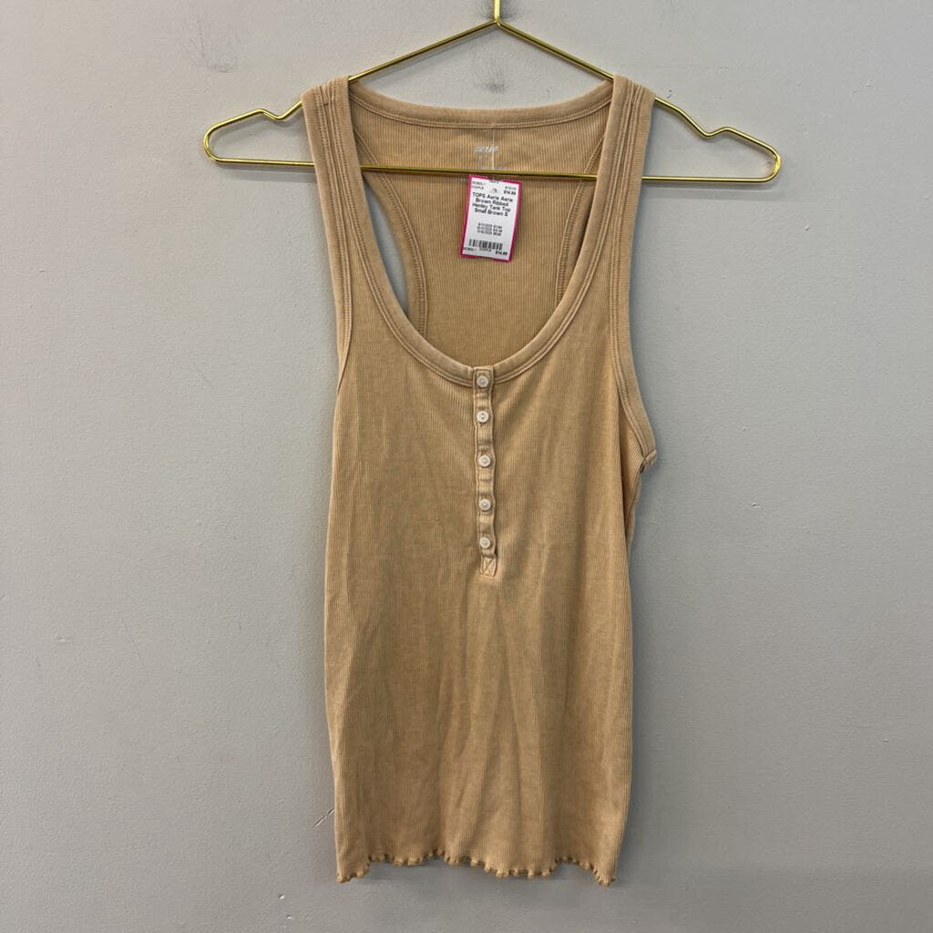 Aerie Brown Ribbed Henley Tank Top Small