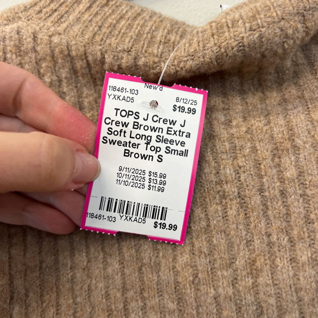 J Crew Brown Extra Soft Long Sleeve Sweater Top Small