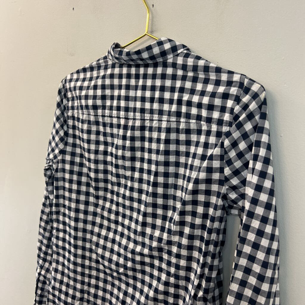 J Crew Blue/ White Gingham Long Sleeve Button Down Top Medium Petite