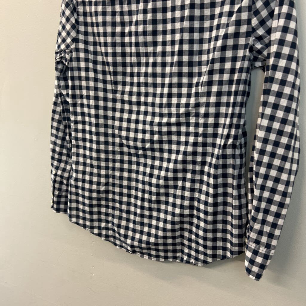 J Crew Blue/ White Gingham Long Sleeve Button Down Top Medium Petite