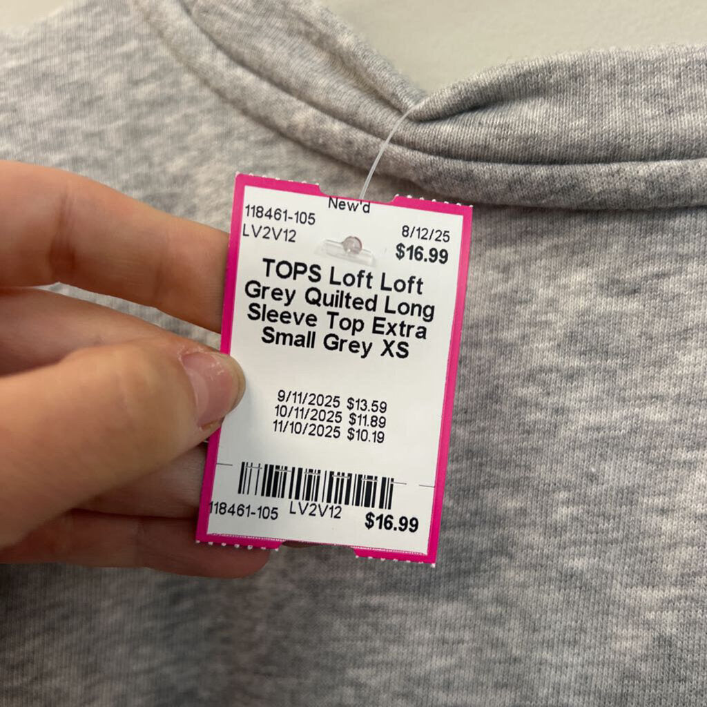 Loft Grey Quilted Long Sleeve Top Extra Small