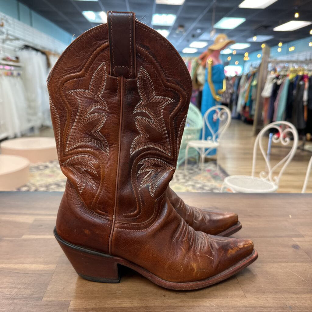 Justin Brown Leather Western Boots 6.5