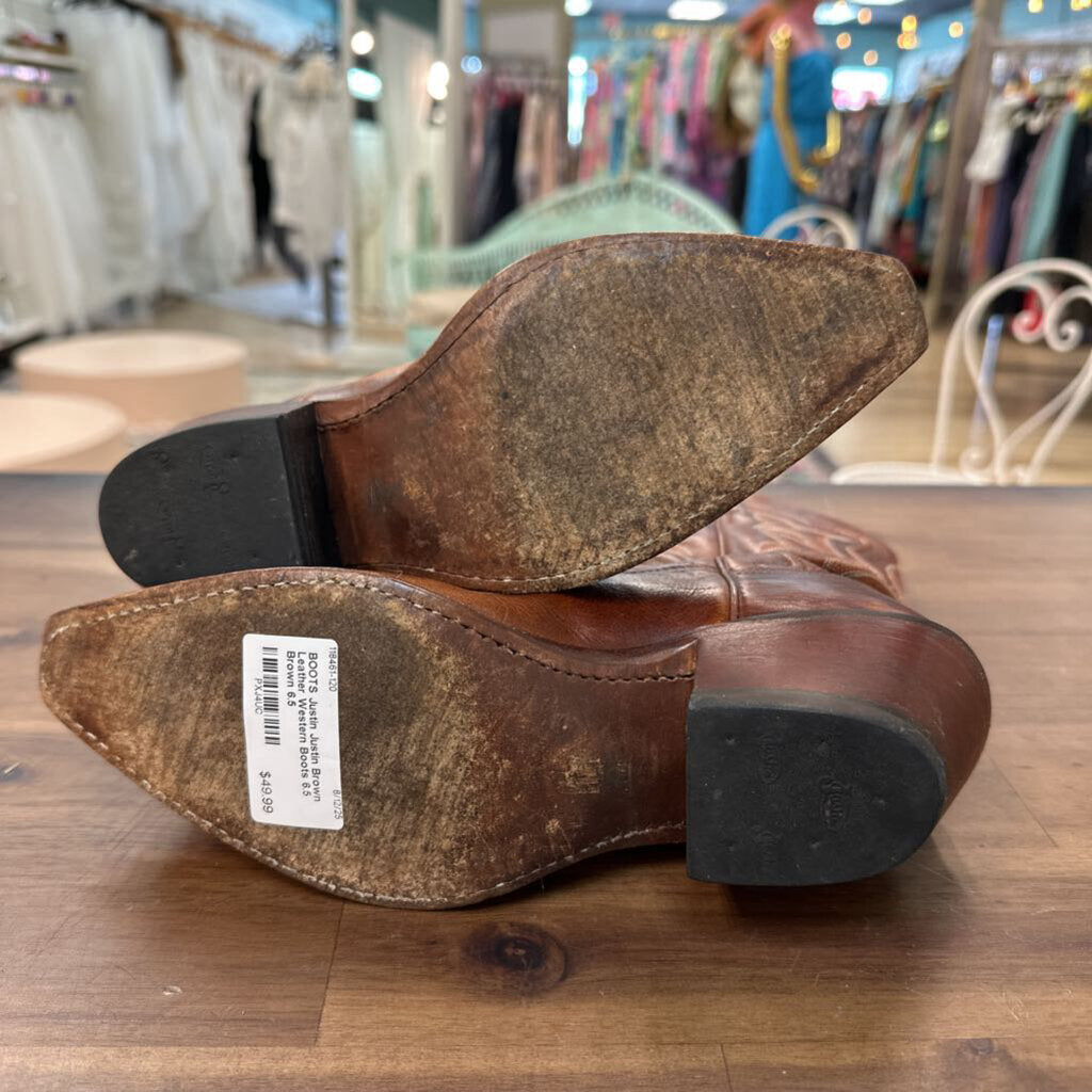 Justin Brown Leather Western Boots 6.5