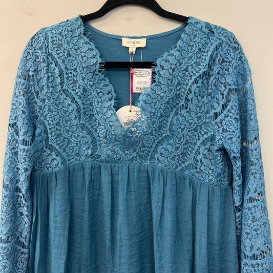 Umgee Blue Lace Bell Long Sleeve Dress Small