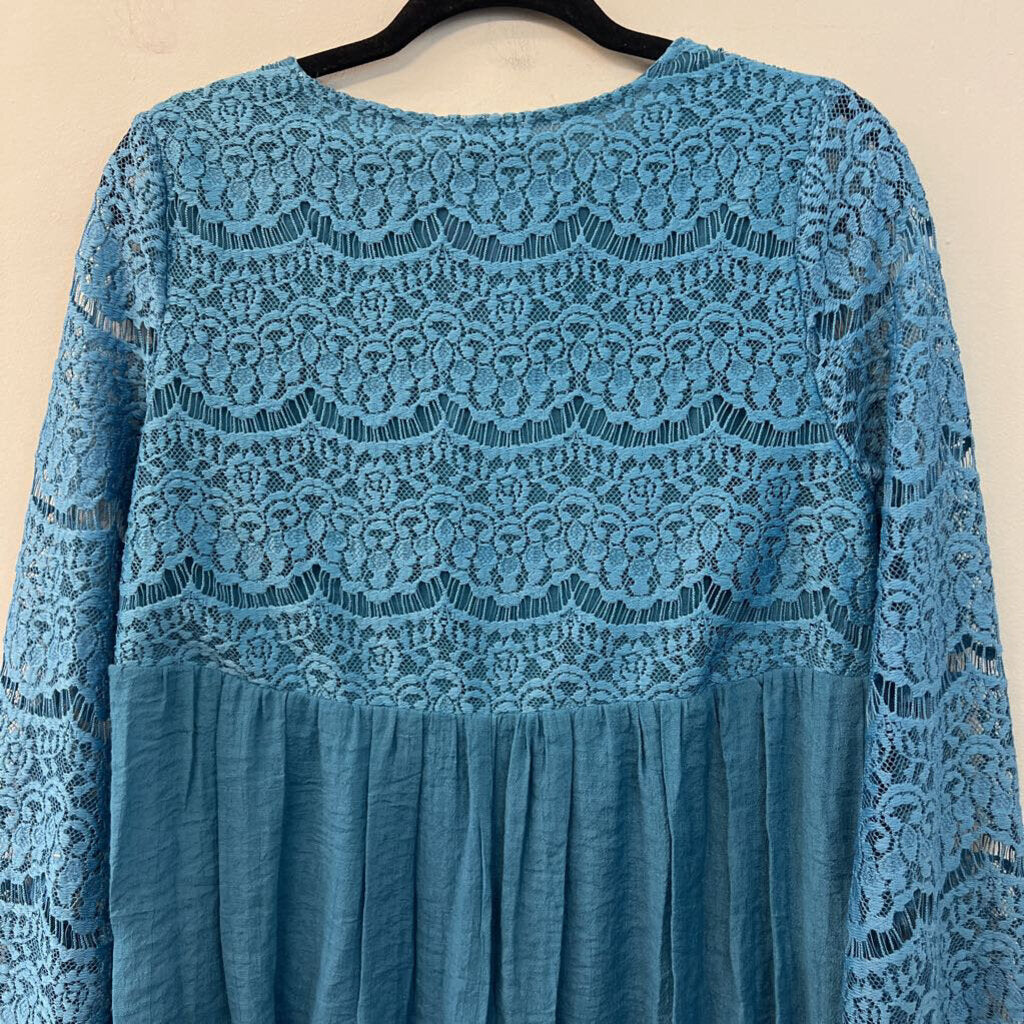 Umgee Blue Lace Bell Long Sleeve Dress Small