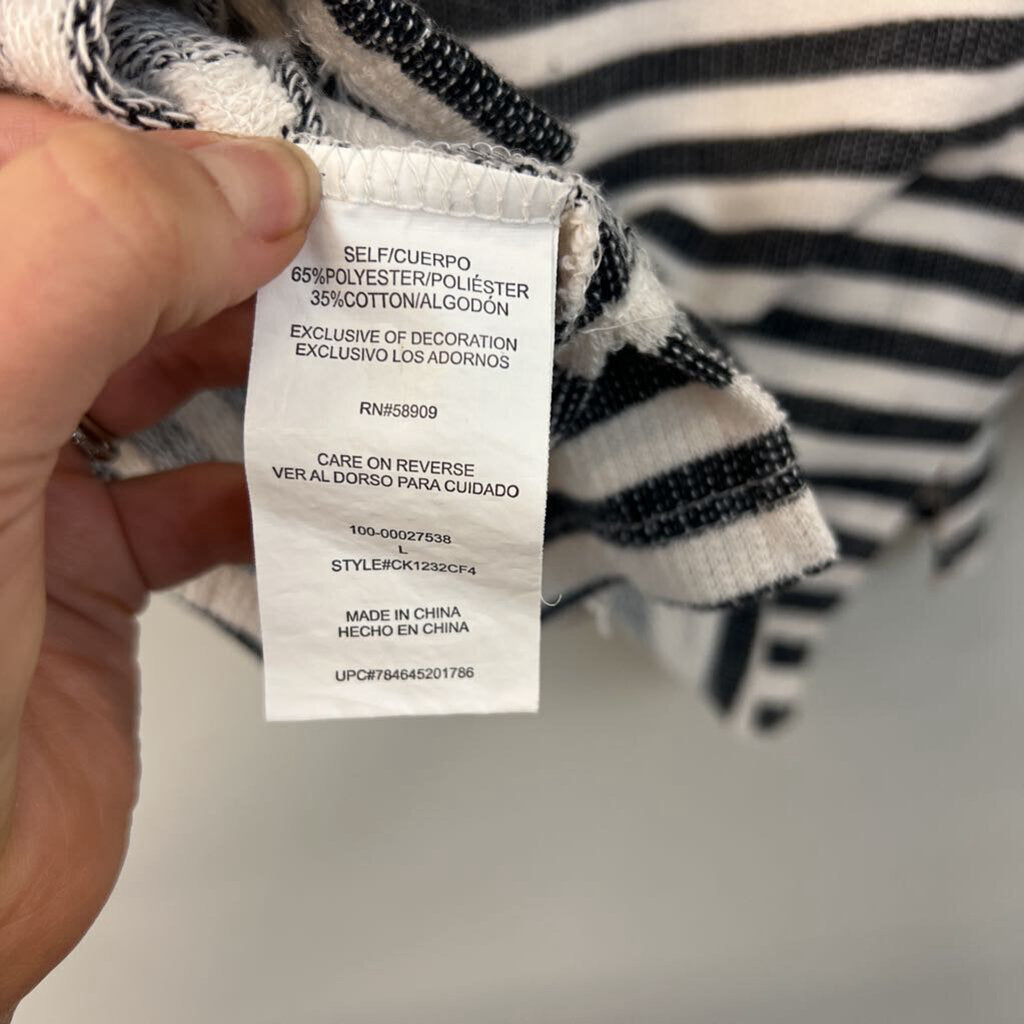 Copper Key White/ Grey Striped Long Sleeve Top Large