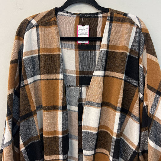 Brown/ Cream Plaid Open Front Jacket Top One Size
