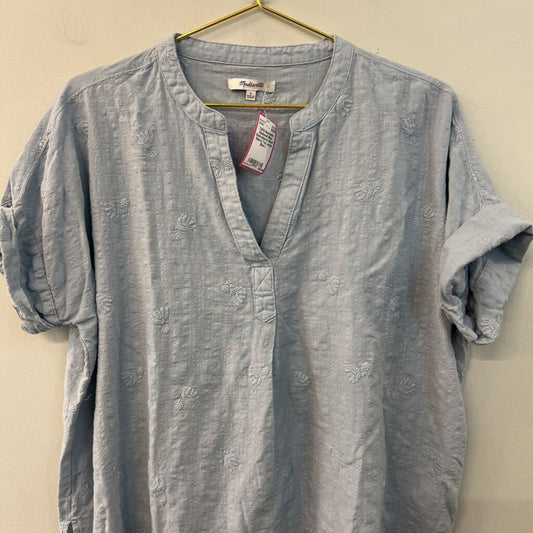 Madewell Blue Embroidered Short Sleeve Top Large