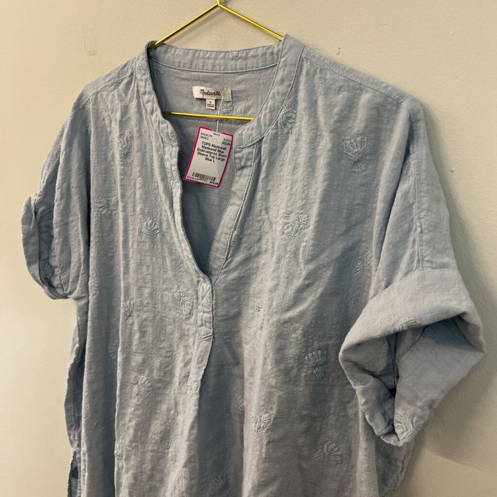 Madewell Blue Embroidered Short Sleeve Top Large