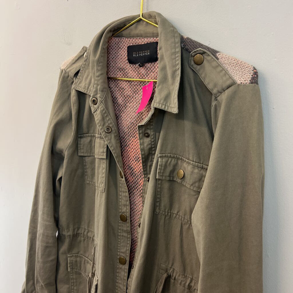 Blu Pepper Green Sweater Back Long Sleeve Jacket Large