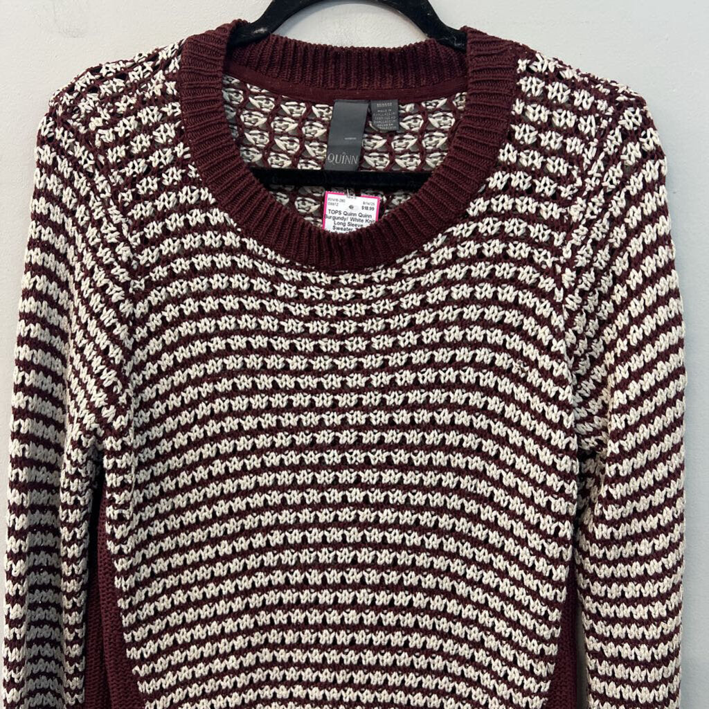 Quinn Burgundy/ White Knit Long Sleeve Sweater Top Medium