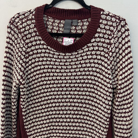 Quinn Burgundy/ White Knit Long Sleeve Sweater Top Medium