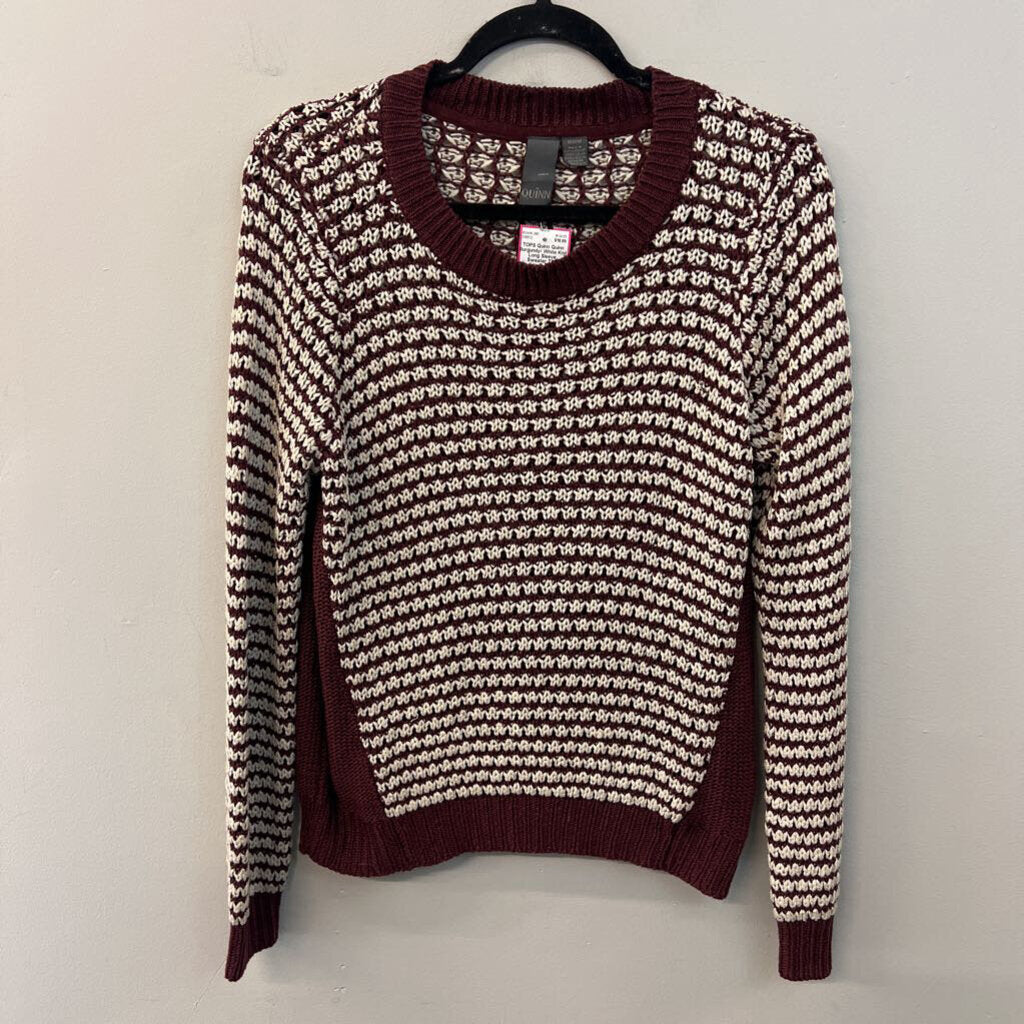 Quinn Burgundy/ White Knit Long Sleeve Sweater Top Medium