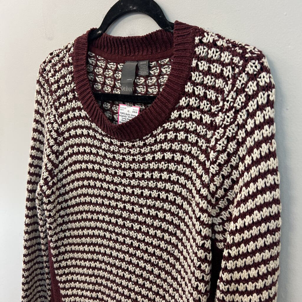 Quinn Burgundy/ White Knit Long Sleeve Sweater Top Medium
