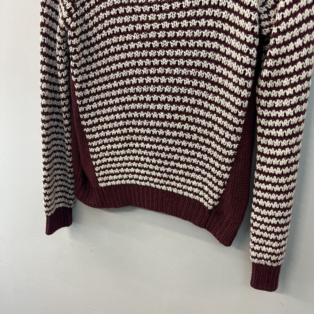 Quinn Burgundy/ White Knit Long Sleeve Sweater Top Medium