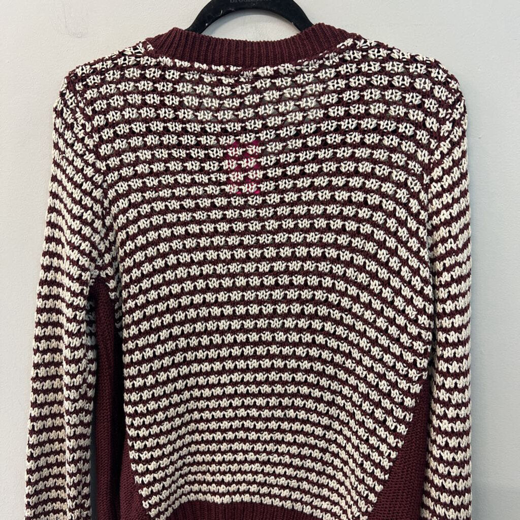 Quinn Burgundy/ White Knit Long Sleeve Sweater Top Medium