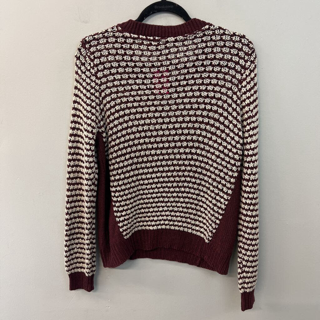Quinn Burgundy/ White Knit Long Sleeve Sweater Top Medium