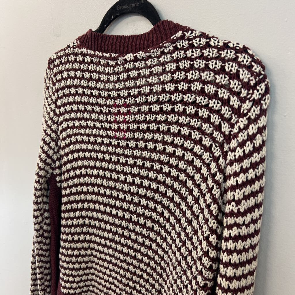 Quinn Burgundy/ White Knit Long Sleeve Sweater Top Medium
