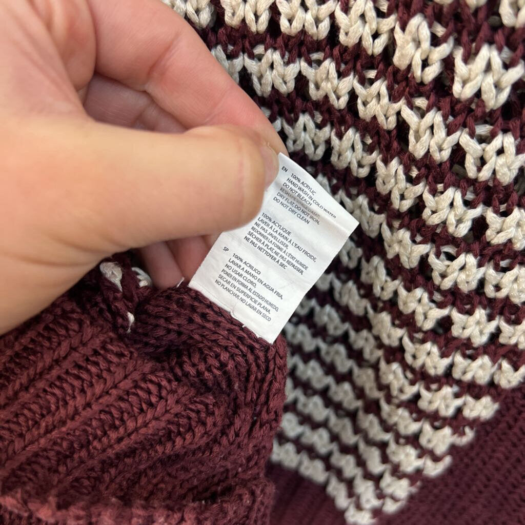 Quinn Burgundy/ White Knit Long Sleeve Sweater Top Medium