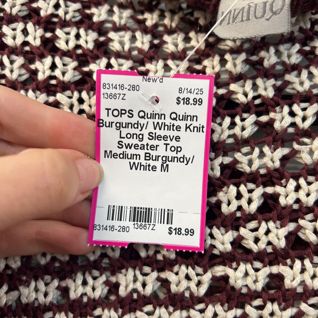 Quinn Burgundy/ White Knit Long Sleeve Sweater Top Medium