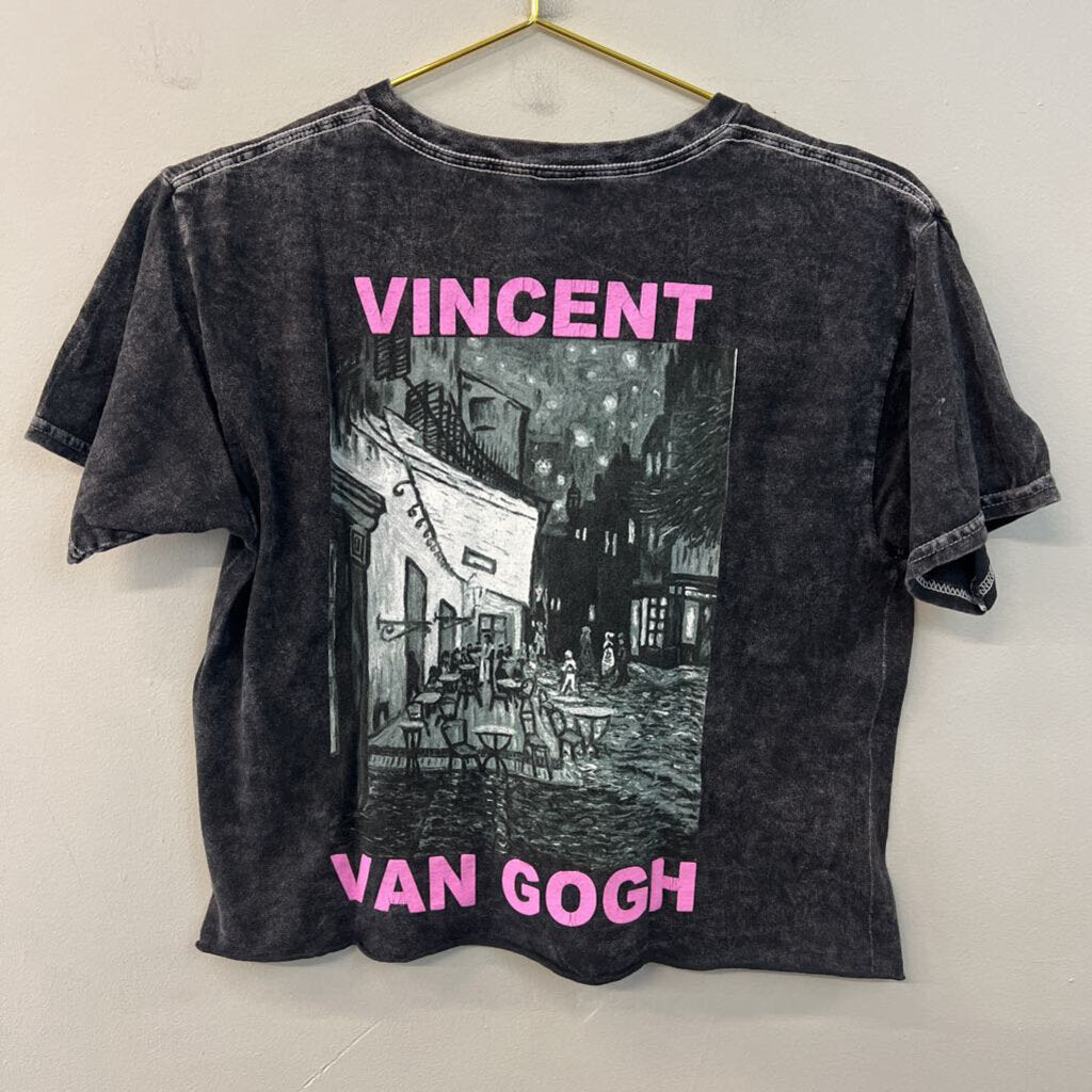 Black/ Multi Vincent Van Gogh Cropped Short Sleeve Graphic Tee Extra Small
