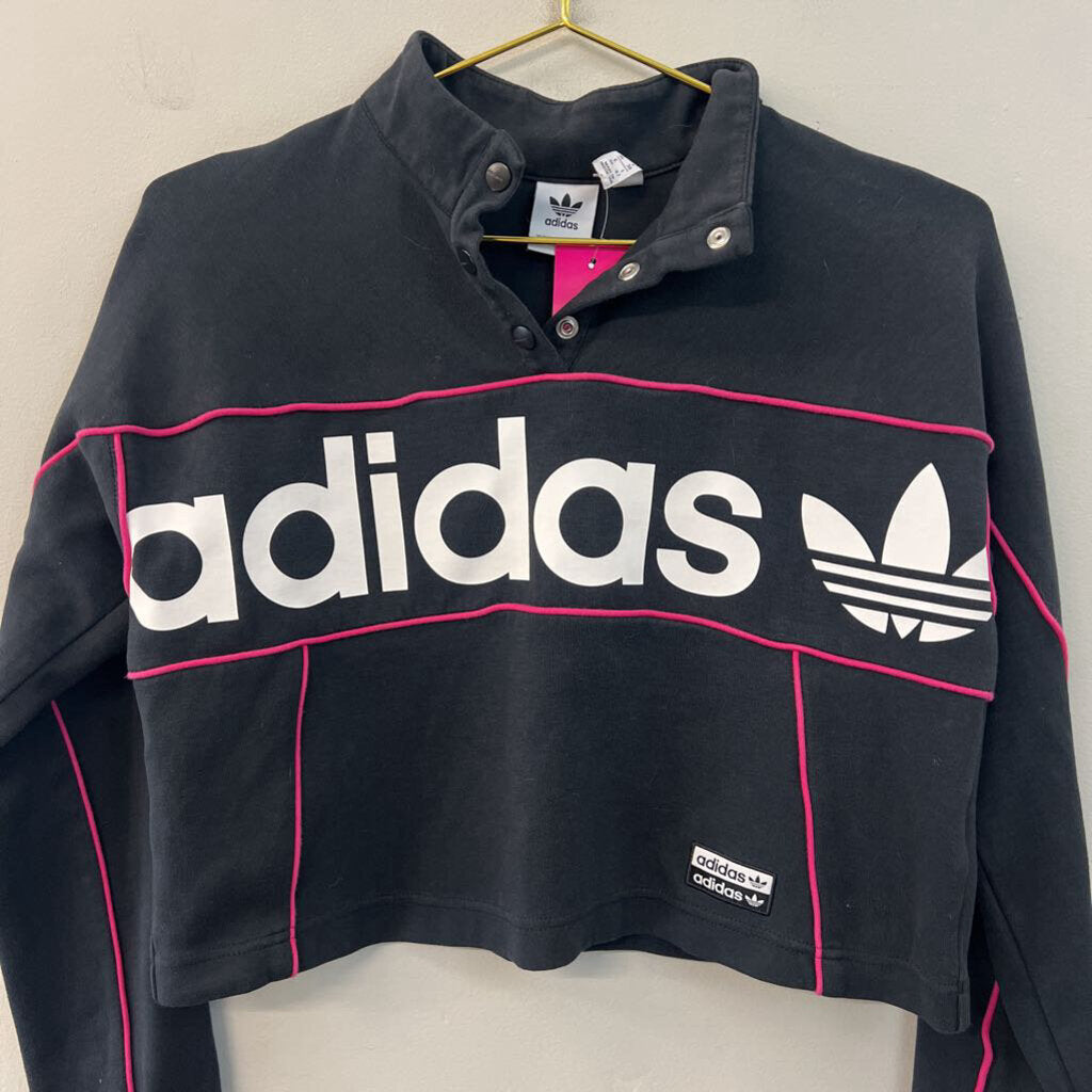 Adidas Black/ Pink Cropped Logo Pullover Small