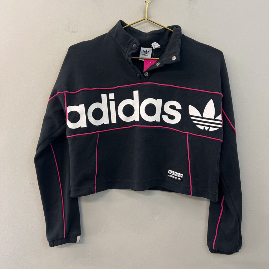 Adidas Black/ Pink Cropped Logo Pullover Small