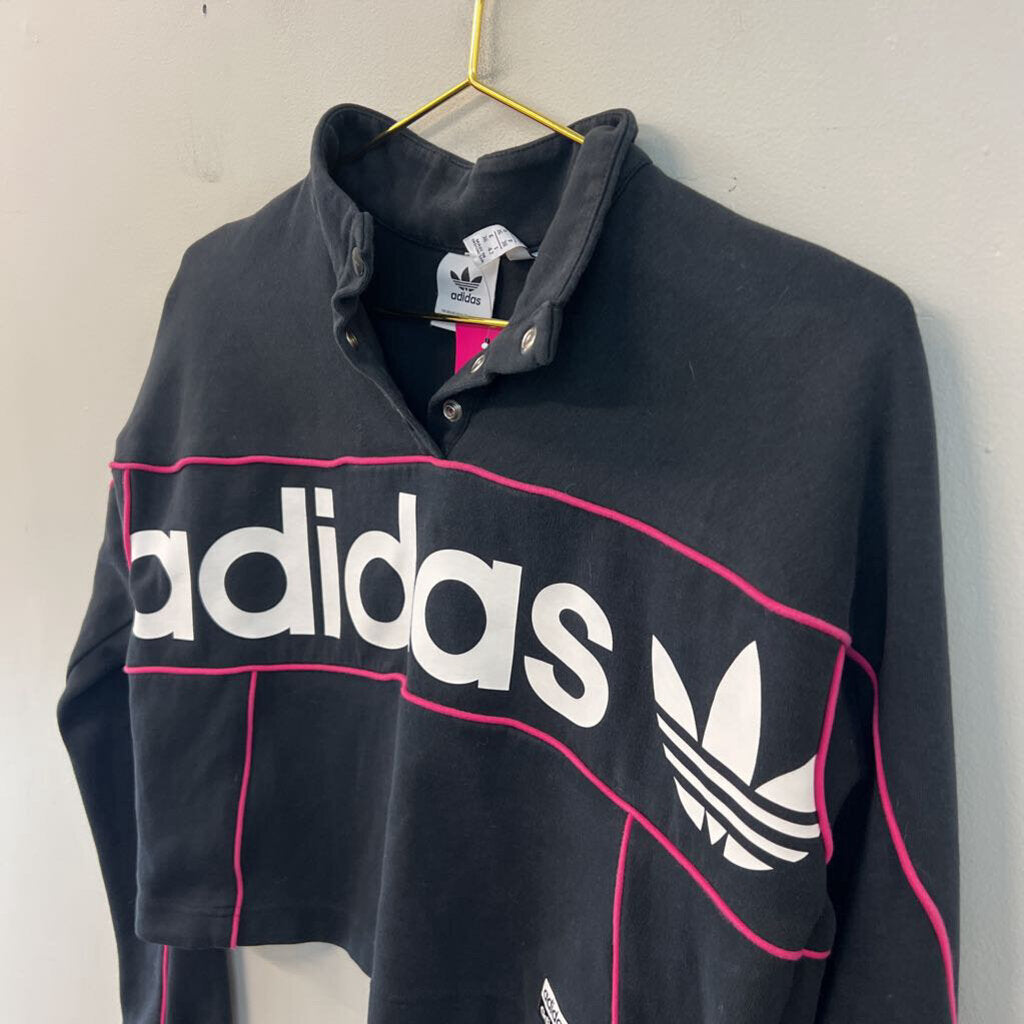 Adidas Black/ Pink Cropped Logo Pullover Small