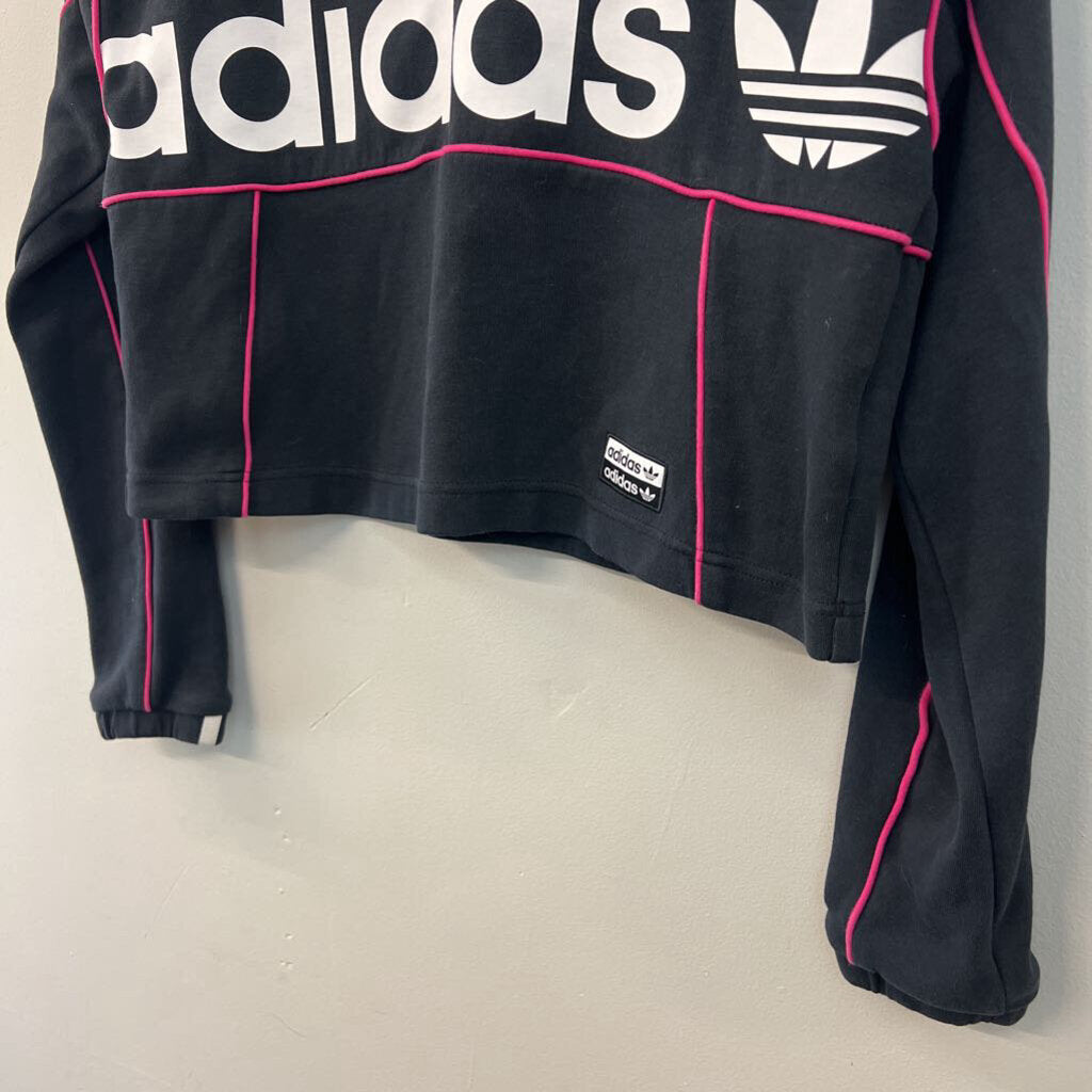 Adidas Black/ Pink Cropped Logo Pullover Small