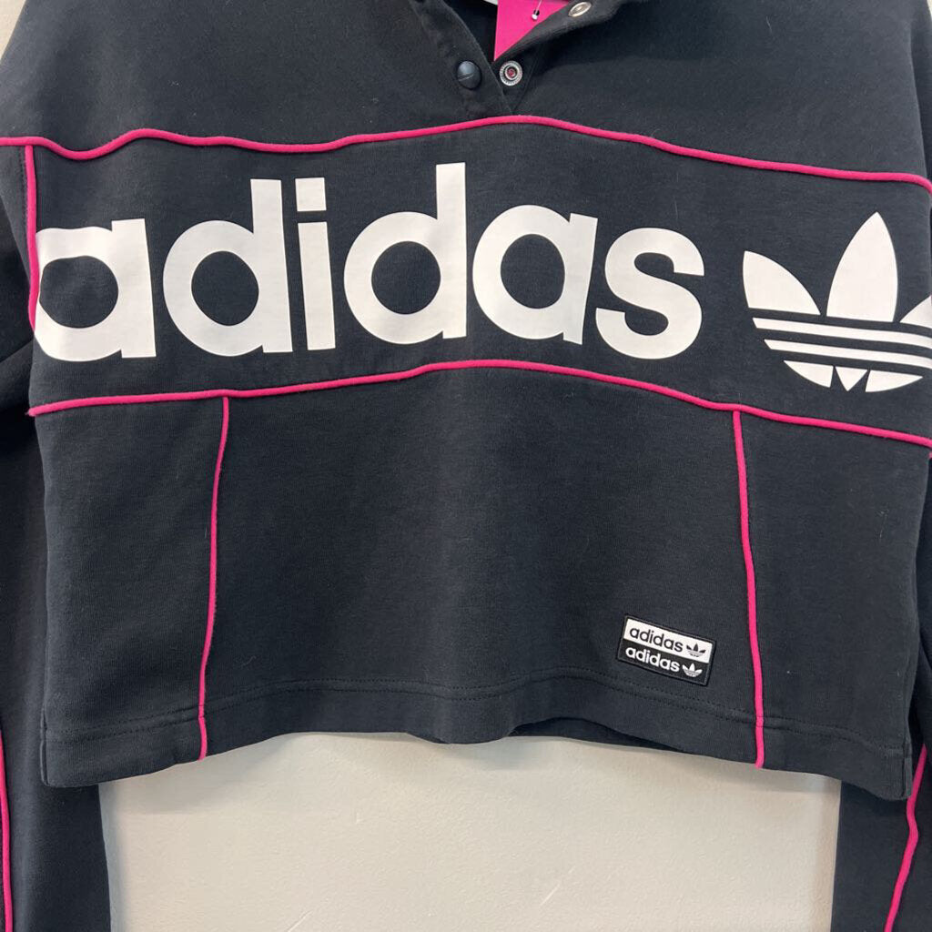 Adidas Black/ Pink Cropped Logo Pullover Small