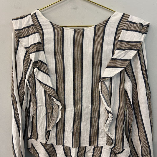 Isabella Sinclair Cream/ Brown Striped Long Sleeve Top Extra Small