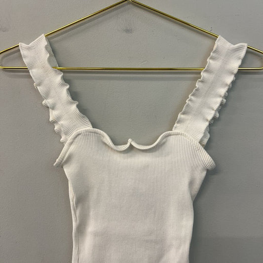 Jolie Cream Ruffle Strap Tank Bodysuit Medium