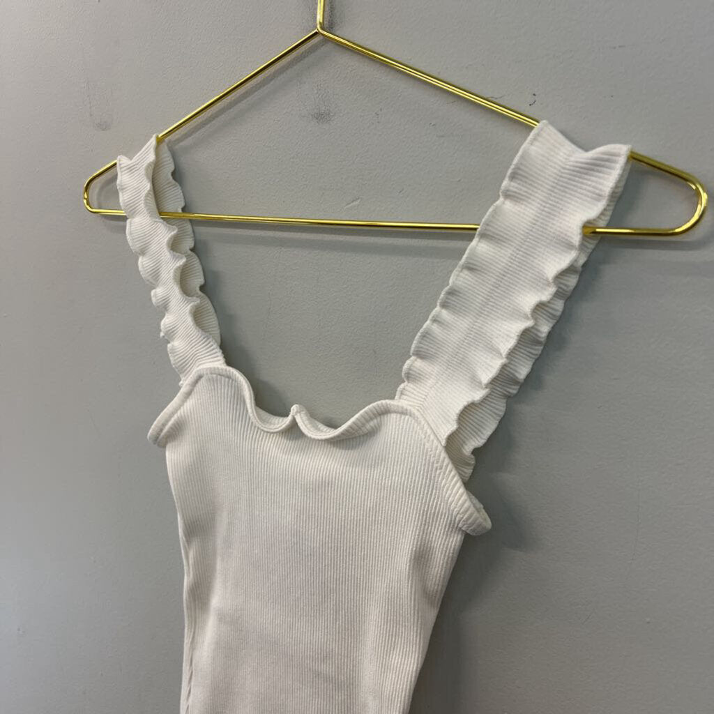Jolie Cream Ruffle Strap Tank Bodysuit Medium