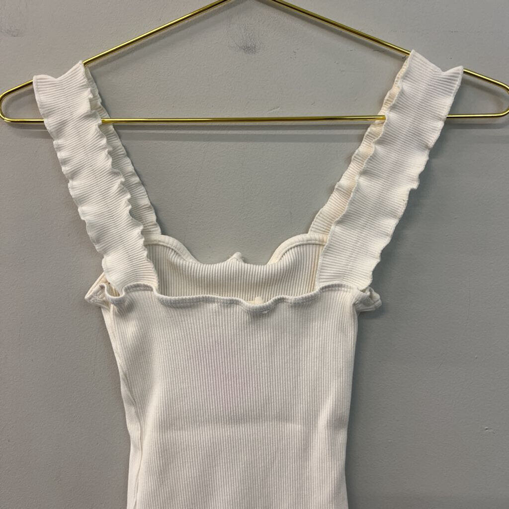 Jolie Cream Ruffle Strap Tank Bodysuit Medium