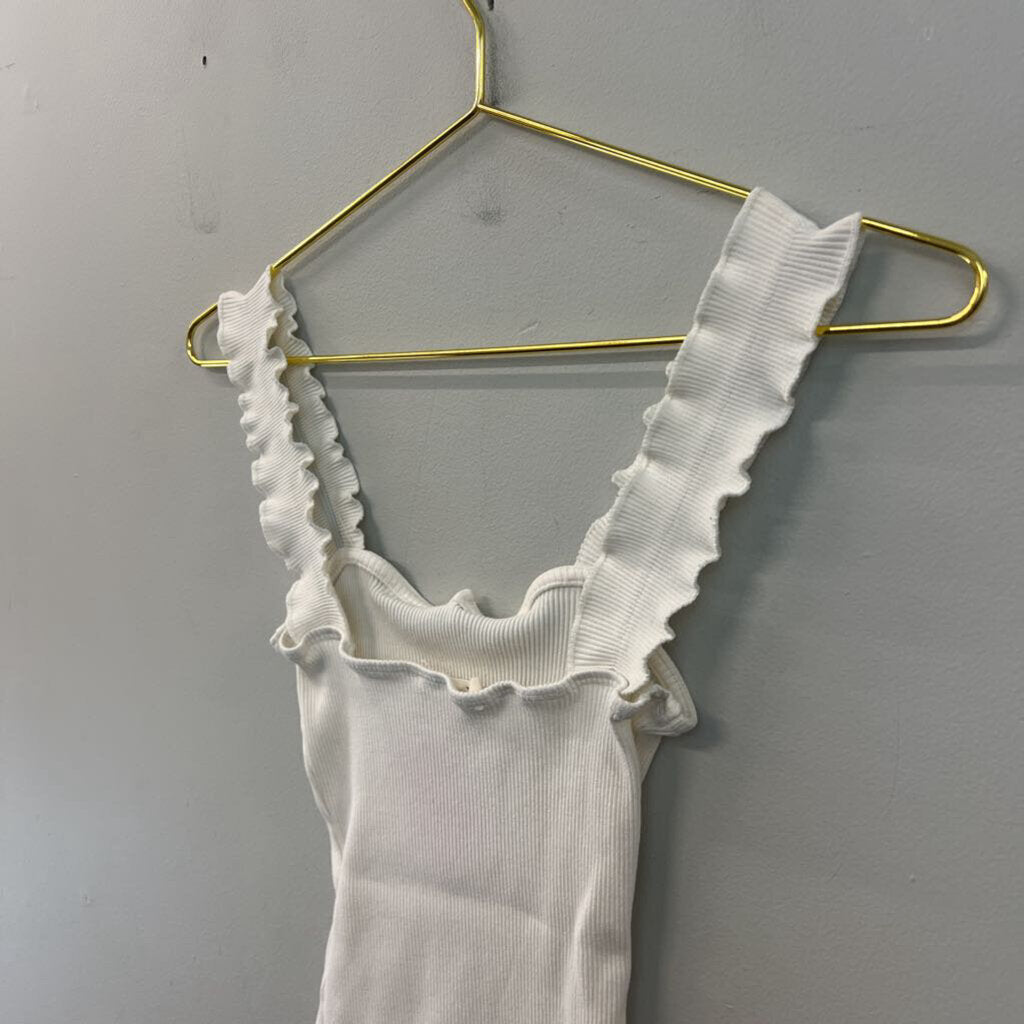 Jolie Cream Ruffle Strap Tank Bodysuit Medium