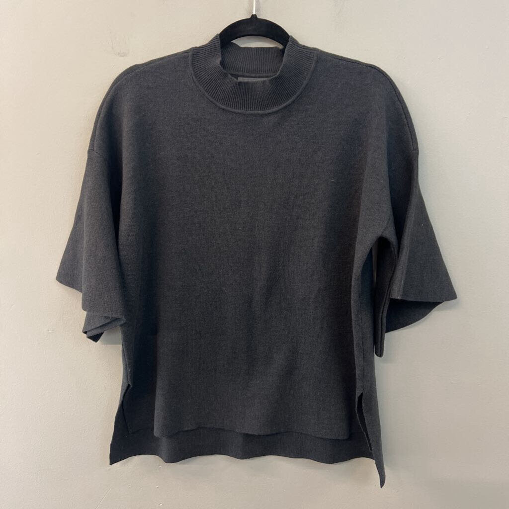Sunday in Brooklyn Grey Short Ruffle Sleeve Mock Neck Top Small