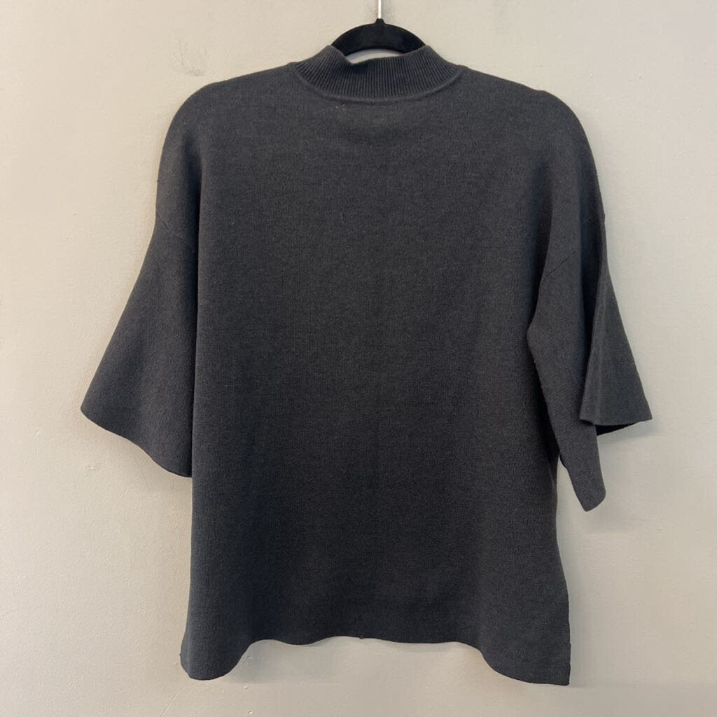 Sunday in Brooklyn Grey Short Ruffle Sleeve Mock Neck Top Small