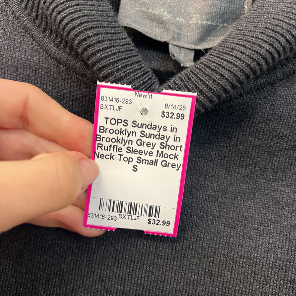 Sunday in Brooklyn Grey Short Ruffle Sleeve Mock Neck Top Small