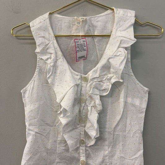 Edme and Esyllte White/ Gold Dot Ruffle Sleeveless Button Down Top 4
