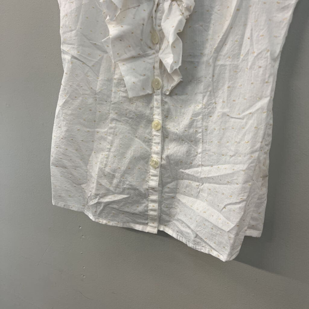 Edme and Esyllte White/ Gold Dot Ruffle Sleeveless Button Down Top 4